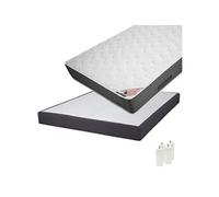 Pack Matelas 140x190 + Sommier Tapissier Démontable 2x20 Lattes Anthracites + Pieds Blancs 15cm - BERMUDES -