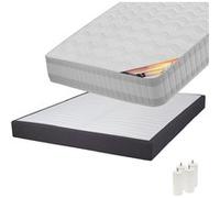 Pack Matelas 140x190 + Sommier Tapissier Démontable 2x20 Lattes Anthracites + Pieds Blancs 15cm - TAHITI -