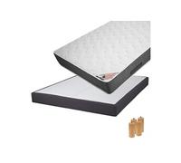 Pack Matelas 140x190 + Sommier Tapissier Démontable 2x20 Lattes Anthracites + Pieds Bois 15cm - BERMUDES -