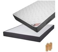 Pack Matelas 140x190 + Sommier Tapissier Démontable 2x20 Lattes Anthracites + Pieds Bois 15cm - BERMUDES - ALTOBUY G