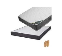 Pack Matelas 140x190 + Sommier Tapissier Démontable 2x20 Lattes Anthracites + Pieds Bois 15cm - JAVA -