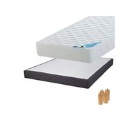 Pack Matelas 140x190 + Sommier Tapissier Démontable 2x20 Lattes Anthracites + Pieds Bois 15cm - MALDIVES - ALTOBUY G