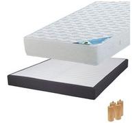 Pack Matelas 140x190 + Sommier Tapissier Démontable 2x20 Lattes Anthracites + Pieds Bois 15cm - MALDIVES - ALTOBUY G