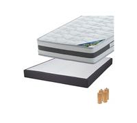 Pack Matelas 140x190 + Sommier Tapissier Démontable 2x20 Lattes Anthracites + Pieds Bois 15cm - SEYCHELLES - ALTOBUY G