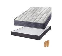 Pack Matelas 140x190 + Sommier Tapissier Démontable 2x20 Lattes Anthracites + Pieds Bois 15cm - SILHOUETTE -
