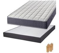 Pack Matelas 140x190 + Sommier Tapissier Démontable 2x20 Lattes Anthracites + Pieds Bois 15cm - SILHOUETTE - ALTOBUY G