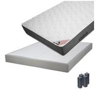 Pack Matelas 140x190 + Sommier Tapissier Démontable 2x20 Lattes Lin + Pieds Anthracites 15cm - BERMUDES - ALTOBUY G