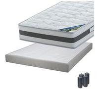 Pack Matelas 140x190 + Sommier Tapissier Démontable 2x20 Lattes Lin + Pieds Anthracites 15cm - SEYCHELLES - ALTOBUY G