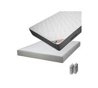 Pack Matelas 140x190 + Sommier Tapissier Démontable 2x20 Lattes Lin + Pieds Argent 15cm - BERMUDES - ALTOBUY G