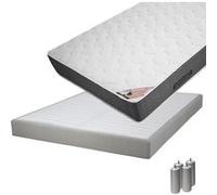 Pack Matelas 140x190 + Sommier Tapissier Démontable 2x20 Lattes Lin + Pieds Argent 15cm - BERMUDES -