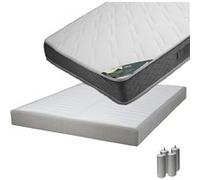 Pack Matelas 140x190 + Sommier Tapissier Démontable 2x20 Lattes Lin + Pieds Argent 15cm - JAVA - ALTOBUY G