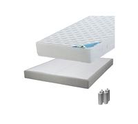 Pack Matelas 140x190 + Sommier Tapissier Démontable 2x20 Lattes Lin + Pieds Argent 15cm - MALDIVES -