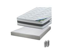 Pack Matelas 140x190 + Sommier Tapissier Démontable 2x20 Lattes Lin + Pieds Argent 15cm - SEYCHELLES -