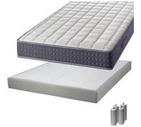 Pack Matelas 140x190 + Sommier Tapissier Démontable 2x20 Lattes Lin + Pieds Argent 15cm - SILHOUETTE - ALTOBUY G