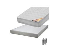 Pack Matelas 140x190 + Sommier Tapissier Démontable 2x20 Lattes Lin + Pieds Argent 15cm - TAHITI - ALTOBUY G