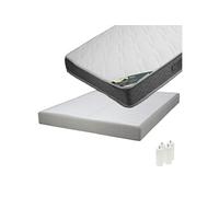 Pack Matelas 140x190 + Sommier Tapissier Démontable 2x20 Lattes Lin + Pieds Blancs 15cm - JAVA -