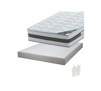 Pack Matelas 140x190 + Sommier Tapissier Démontable 2x20 Lattes Lin + Pieds Blancs 15cm - SEYCHELLES - ALTOBUY G