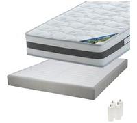 Pack Matelas 140x190 + Sommier Tapissier Démontable 2x20 Lattes Lin + Pieds Blancs 15cm - SEYCHELLES - ALTOBUY G