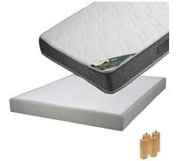 Pack Matelas 140x190 + Sommier Tapissier Démontable 2x20 Lattes Lin + Pieds Bois 15cm - JAVA -