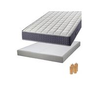 Pack Matelas 140x190 + Sommier Tapissier Démontable 2x20 Lattes Lin + Pieds Bois 15cm - SILHOUETTE -