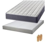 Pack Matelas 140x190 + Sommier Tapissier Démontable 2x20 Lattes Lin + Pieds Bois 15cm - SILHOUETTE - ALTOBUY G