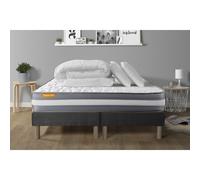 PACK matelas 160x200 + double sommier gris 80x200 Memo Plus Memoire de forme 3 zones + 2 oreillers + couette