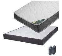 Pack Matelas 160x200 + Sommier Tapissier Démontable 2x20 Lattes Anthracites + Pieds Anthracites 15cm - JAVA -