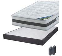 Pack Matelas 160x200 + Sommier Tapissier Démontable 2x20 Lattes Anthracites + Pieds Anthracites 15cm - SEYCHELLES - ALTOBUY G