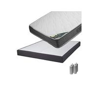 Pack Matelas 160x200 + Sommier Tapissier Démontable 2x20 Lattes Anthracites + Pieds Argent 15cm - JAVA -