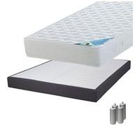 Pack Matelas 160x200 + Sommier Tapissier Démontable 2x20 Lattes Anthracites + Pieds Argent 15cm - MALDIVES - ALTOBUY G