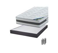 Pack Matelas 160x200 + Sommier Tapissier Démontable 2x20 Lattes Anthracites + Pieds Argent 15cm - SEYCHELLES - ALTOBUY G