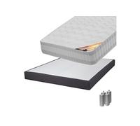 Pack Matelas 160x200 + Sommier Tapissier Démontable 2x20 Lattes Anthracites + Pieds Argent 15cm - TAHITI - ALTOBUY G