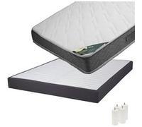 Pack Matelas 160x200 + Sommier Tapissier Démontable 2x20 Lattes Anthracites + Pieds Blancs 15cm - JAVA - ALTOBUY G