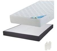 Pack Matelas 160x200 + Sommier Tapissier Démontable 2x20 Lattes Anthracites + Pieds Blancs 15cm - MALDIVES - ALTOBUY G