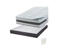 Pack Matelas 160x200 + Sommier Tapissier Démontable 2x20 Lattes Anthracites + Pieds Blancs 15cm - SEYCHELLES -