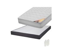Pack Matelas 160x200 + Sommier Tapissier Démontable 2x20 Lattes Anthracites + Pieds Blancs 15cm - TAHITI - ALTOBUY G
