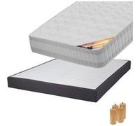 Pack Matelas 160x200 + Sommier Tapissier Démontable 2x20 Lattes Anthracites + Pieds Bois 15cm - TAHITI - ALTOBUY G