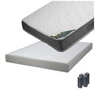 Pack Matelas 160x200 + Sommier Tapissier Démontable 2x20 Lattes Lin + Pieds Anthracites 15cm - JAVA -