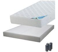 Pack Matelas 160x200 + Sommier Tapissier Démontable 2x20 Lattes Lin + Pieds Anthracites 15cm - MALDIVES -