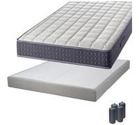 Pack Matelas 160x200 + Sommier Tapissier Démontable 2x20 Lattes Lin + Pieds Anthracites 15cm - SILHOUETTE -