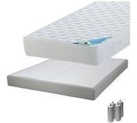 Pack Matelas 160x200 + Sommier Tapissier Démontable 2x20 Lattes Lin + Pieds Argent 15cm - MALDIVES - ALTOBUY G