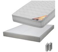 Pack Matelas 160x200 + Sommier Tapissier Démontable 2x20 Lattes Lin + Pieds Argent 15cm - TAHITI - ALTOBUY G