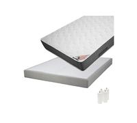 Pack Matelas 160x200 + Sommier Tapissier Démontable 2x20 Lattes Lin + Pieds Blancs 15cm - BERMUDES -