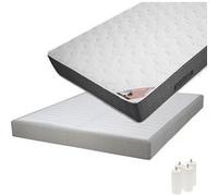 Pack Matelas 160x200 + Sommier Tapissier Démontable 2x20 Lattes Lin + Pieds Blancs 15cm - BERMUDES - ALTOBUY G