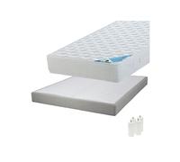 Pack Matelas 160x200 + Sommier Tapissier Démontable 2x20 Lattes Lin + Pieds Blancs 15cm - MALDIVES -