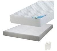 Pack Matelas 160x200 + Sommier Tapissier Démontable 2x20 Lattes Lin + Pieds Blancs 15cm - MALDIVES -