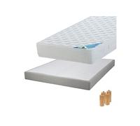 Pack Matelas 160x200 + Sommier Tapissier Démontable 2x20 Lattes Lin + Pieds Bois 15cm - MALDIVES -