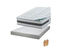 Pack Matelas 160x200 + Sommier Tapissier Démontable 2x20 Lattes Lin + Pieds Bois 15cm - SEYCHELLES -