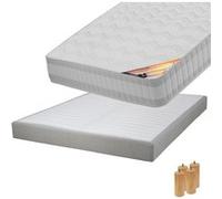 Pack Matelas 160x200 + Sommier Tapissier Démontable 2x20 Lattes Lin + Pieds Bois 15cm - TAHITI - ALTOBUY G