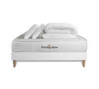 Pack matelas a memoire de forme maxi epaisseur Balmoral 160x200cm sommier KIT blanc + 2 oreillers + 1 couette 260x240cm